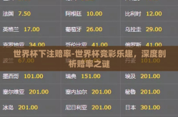 世界杯下注赔率-世界杯竞彩乐趣，深度剖析赔率之谜