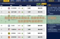竞猜世界杯彩票投注-竞猜世界杯，彩票投注的激情与策略探讨