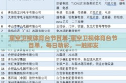 星空卫视体育台节目单-星空卫视体育台节目单，每日精彩，一触即发