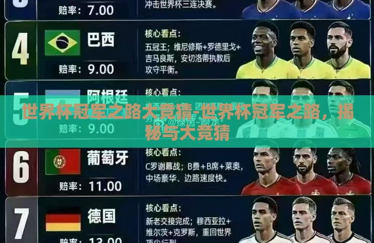世界杯冠军之路大竞猜-世界杯冠军之路，揭秘与大竞猜