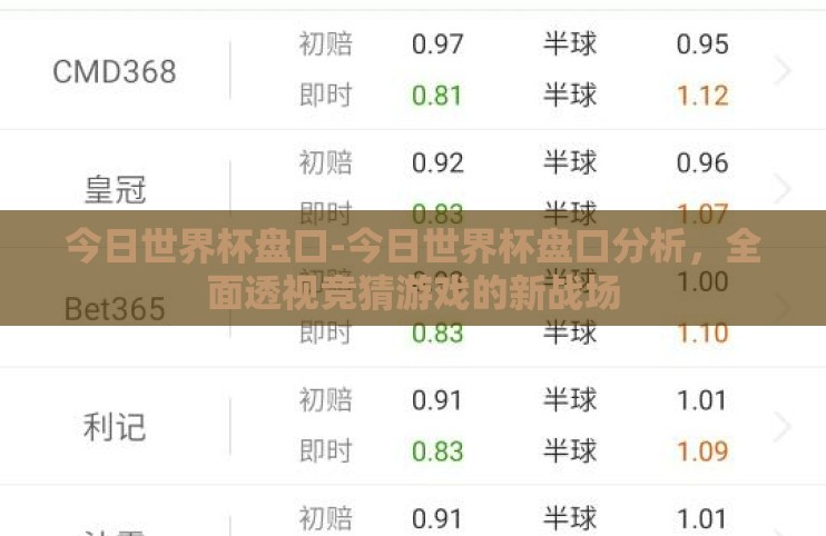 今日世界杯盘口-今日世界杯盘口分析,全面透视竞猜游戏的新战场 今日世界杯盘口-今日世界杯盘口分析,全面透视竞猜游戏的新战场