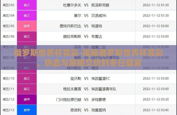 俄罗斯世界杯竞彩-揭秘俄罗斯世界杯竞彩,热血与策略交织的冬日盛宴 俄罗斯世界杯竞彩-揭秘俄罗斯世界杯竞彩,热血与策略交织的冬日盛宴