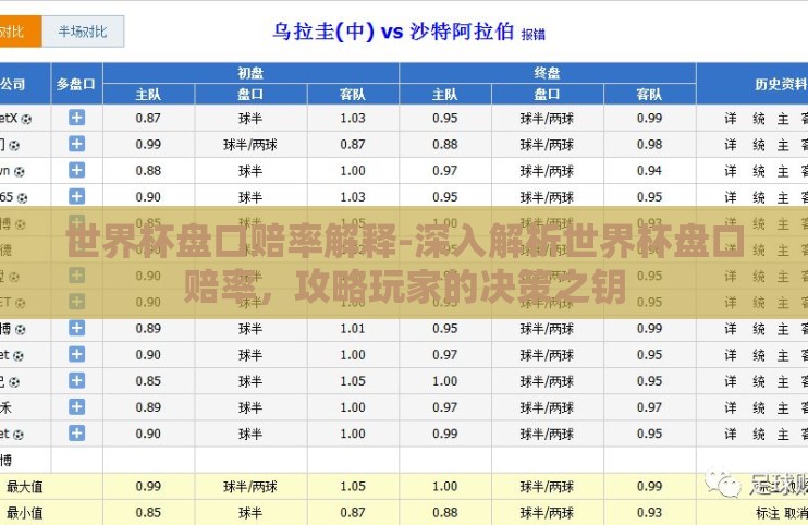 世界杯盘口赔率解释-深入解析世界杯盘口赔率，攻略玩家的决策之钥