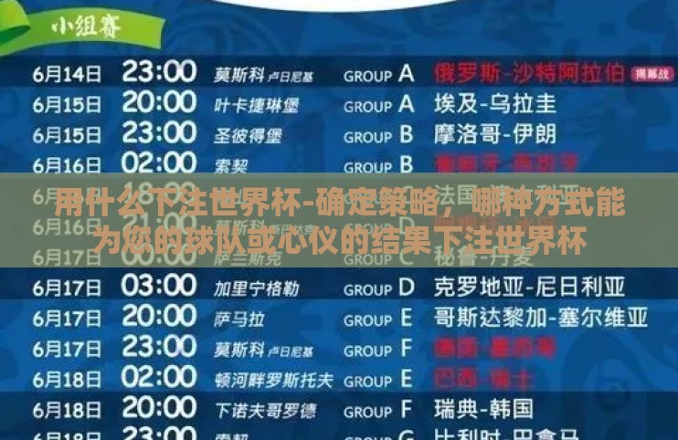 用什么下注世界杯-确定策略,哪种方式能为您的球队或心仪的结果下注世界杯 用什么下注世界杯-确定策略,哪种方式能为您的球队或心仪的结果下注世界杯