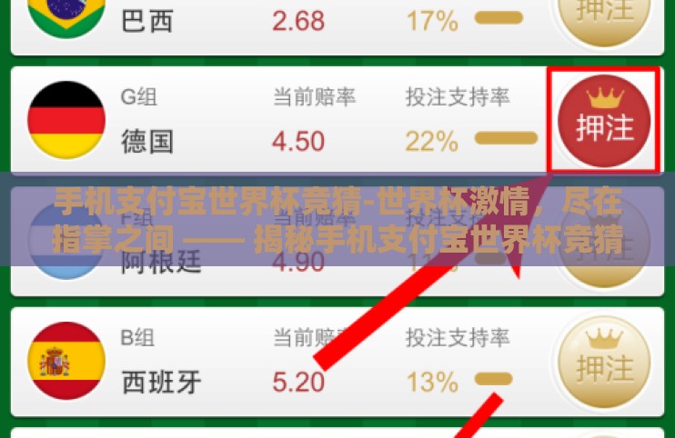 手机支付宝世界杯竞猜-世界杯激情,尽在指掌之间 —— 揭秘手机支付宝世界杯竞猜的魅力与玩法 手机支付宝世界杯竞猜-世界杯激情,尽在指掌之间 —— 揭秘手机支付宝世界杯竞猜的魅力与玩法