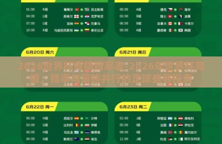 2026世界杯竞猜赔率表-2026年世界杯竞猜，赔率与策略并行的足球盛宴探索