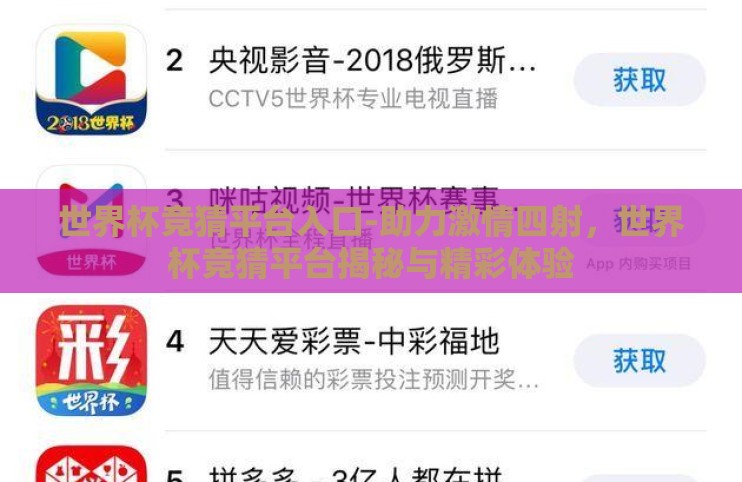 世界杯竞猜平台入口-助力激情四射，世界杯竞猜平台揭秘与精彩体验