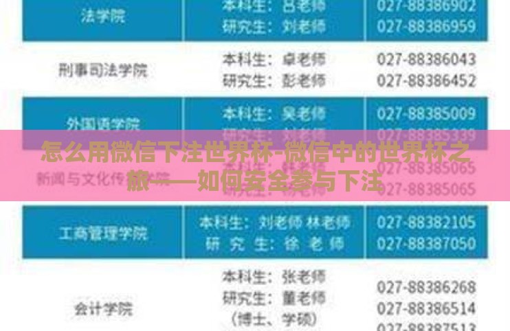 怎么用微信下注世界杯-微信中的世界杯之旅——如何安全参与下注