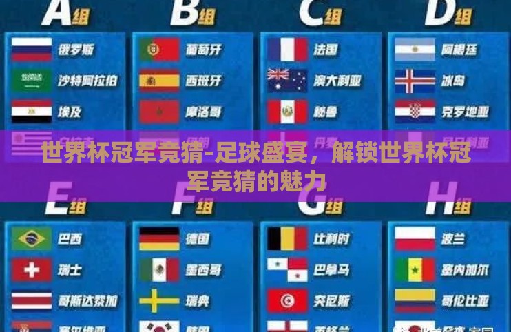 世界杯冠军竞猜-足球盛宴，解锁世界杯冠军竞猜的魅力