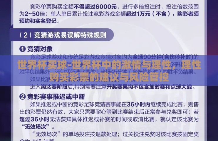 世界杯买球-世界杯中的激情与理性，理性购买彩票的建议与风险管控