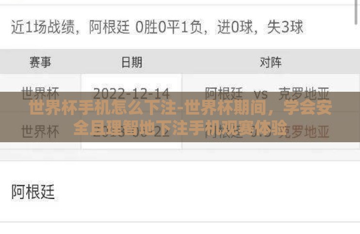 世界杯手机怎么下注-世界杯期间，学会安全且理智地下注手机观赛体验