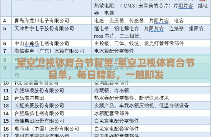 星空卫视体育台节目单-星空卫视体育台节目单，每日精彩，一触即发