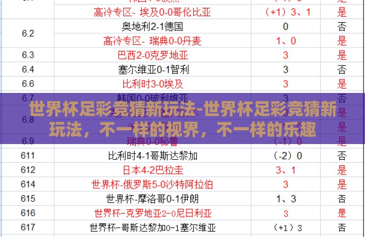 世界杯足彩竞猜新玩法-世界杯足彩竞猜新玩法，不一样的视界，不一样的乐趣