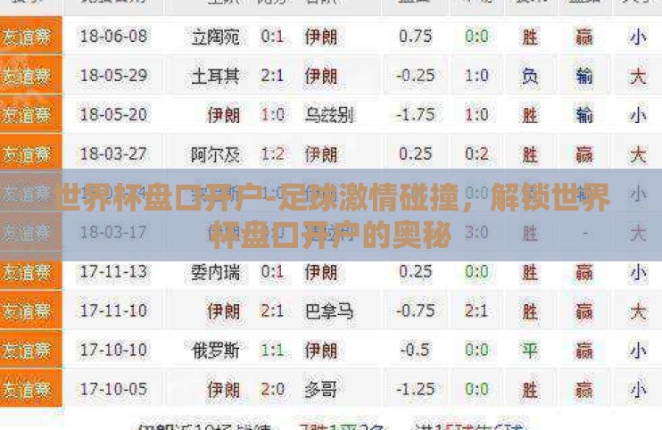 世界杯盘口开户-足球激情碰撞，解锁世界杯盘口开户的奥秘