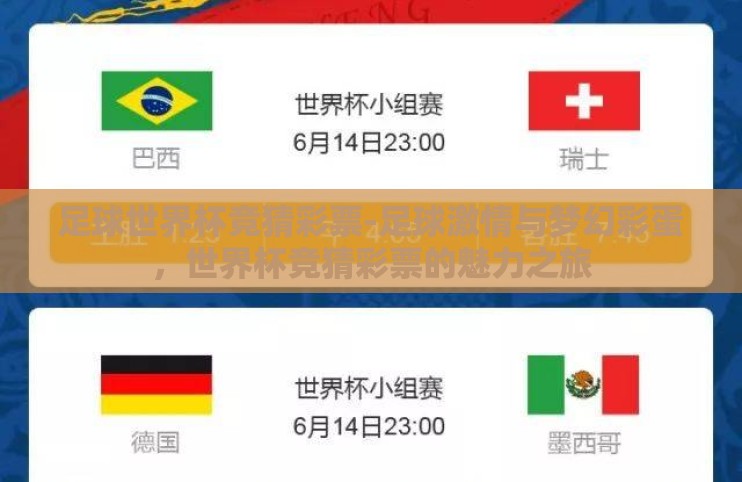 足球世界杯竞猜彩票-足球激情与梦幻彩蛋，世界杯竞猜彩票的魅力之旅